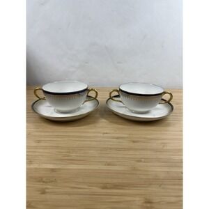Haviland Limoges France Tea Set - 2 Cups & 2 Saucers A Geller NY Cobalt Gold